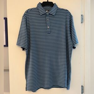 Men’s FootJoy White and Blue Striped Performance Golf Collared Polo Size Large